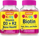 WellYeah Vitamin D3+K2 Kids + Biotin Kids, Gummies Bundle - Μεγάλη γεύση, συμπλήρωμα βιταμινών, χωρίς γλουτένη, GMO δωρεάν, μασώμενη κοιλιά
