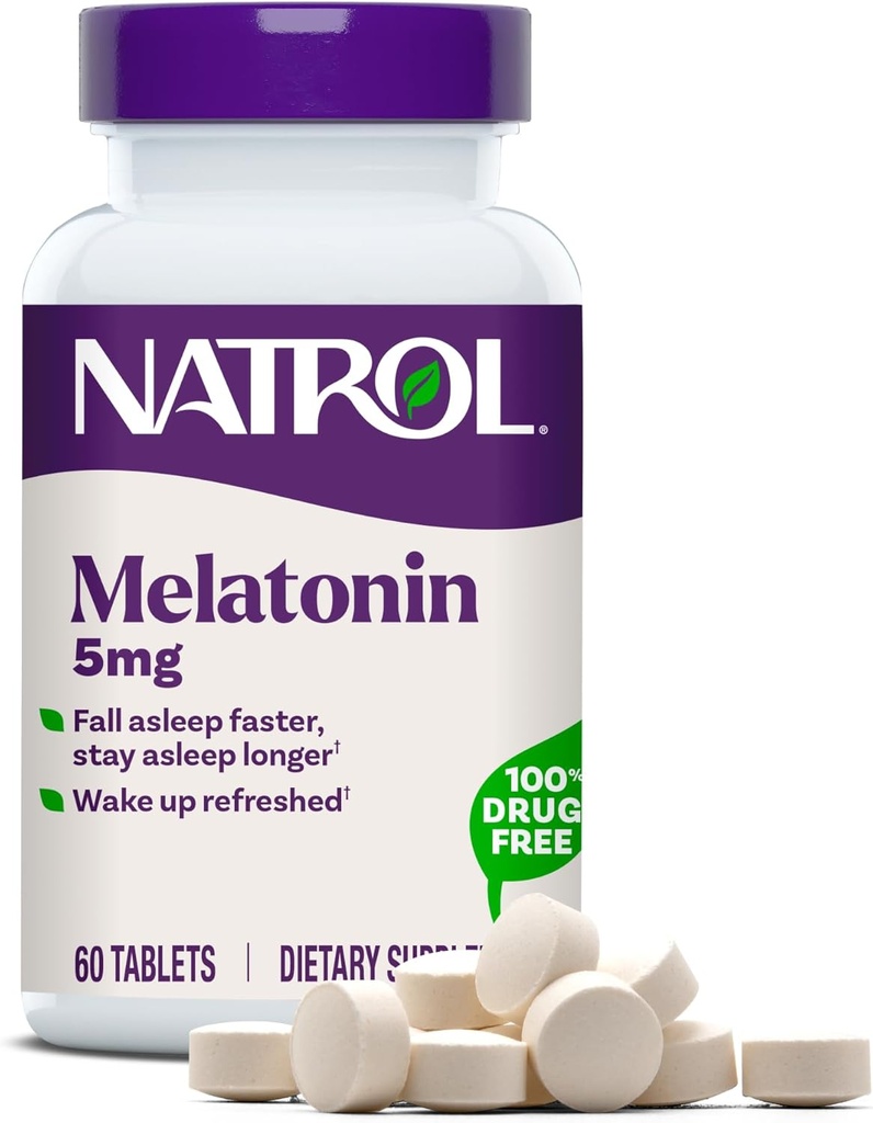 Natrol Melatonin 5 mg, Restful Sleep için Diyet Supplement, Yetişkinler için Uyku Tamamları, 60 Melatonin Tabletleri, 60 Gün Supply