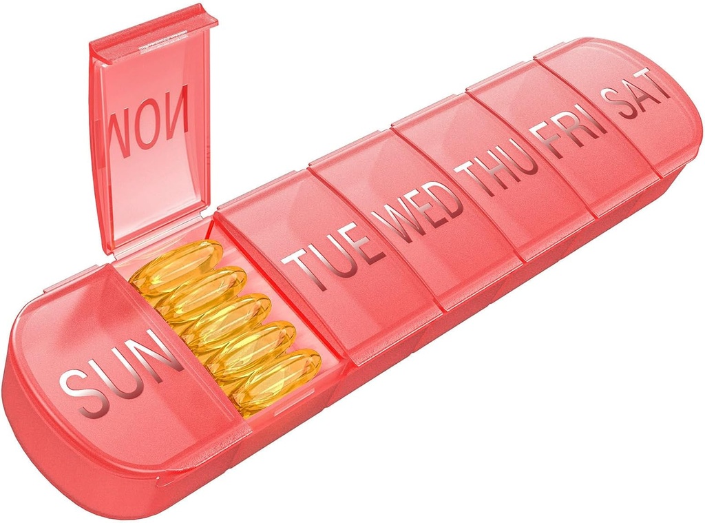 Weekly Pill Organizer 1 φορά την ημέρα, Travel Pill Box 7 ημέρα Extra Large Διαμερίσματα Κάτοχος Βιταμίνης, Daily Pill Container 7day XL Medicine Dispenser for Fish Oil Case (Red)