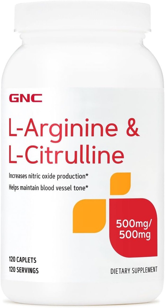 GNC L Arginine + L Citrulline 500 mg Her Supplement, Destek Nitrik Çimento Üretimi ve Sağlıklı Kan Gemisi Tone, 120 Hizmet