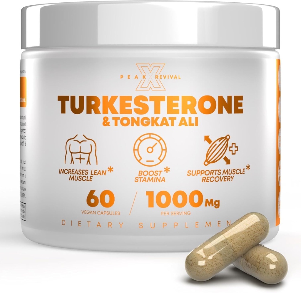 Peak Revival-X Turkesterone Tongkat Ali Supplement (500 mg Ajuga Turkestanica + 250 mg Tongkat Ali) 60 Capsules-Türksterone Supplement 1000 mg - Muscle Strength & Recovery Support - ABD'de Yap
