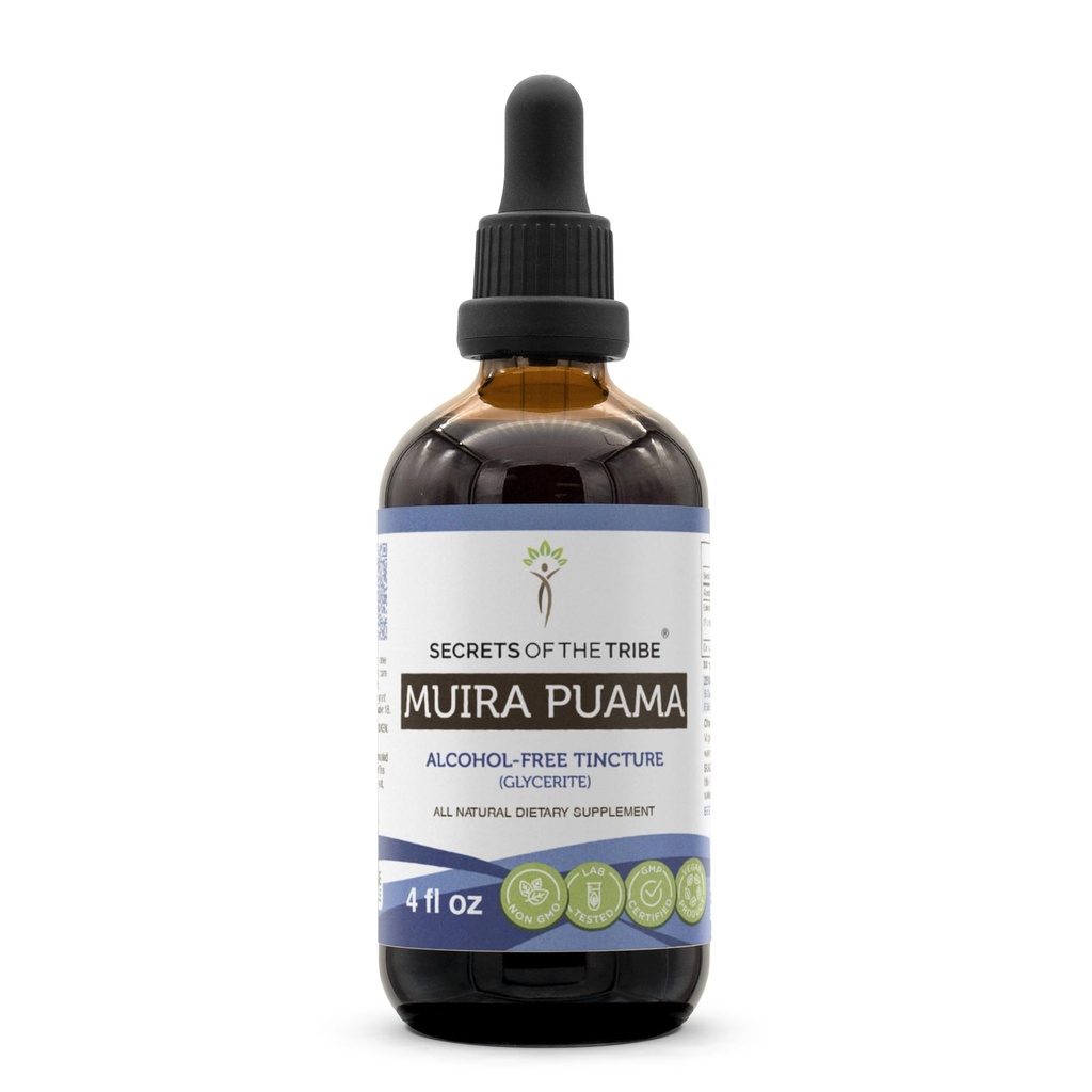 Secrets of the Tribe Muira Puama Tincture Alcohol-Free Liquid Extract, Muira Puama (Ptychopetalum Olacoides) Dried Bark (4 FL OZ)