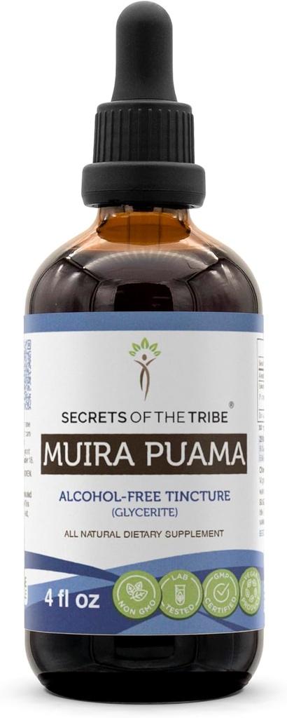 Tribe Muira Puama Tincture Alkol-Free Liquid Extract, Muira Puama (Ptychopetalum Olacoides) kuru Bark (4 FL OZ)