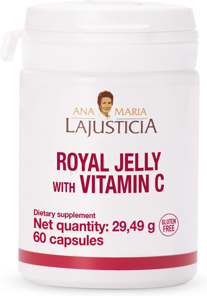 ANA MARIA LAJUSTICIA - Royal Jelly με βιταμίνη C - 60 κάψουλες Γαλακτοκομικά και Χωρίς Γλουτένη. Τέλειο για την προώθηση της αγγειώδους υγείας.