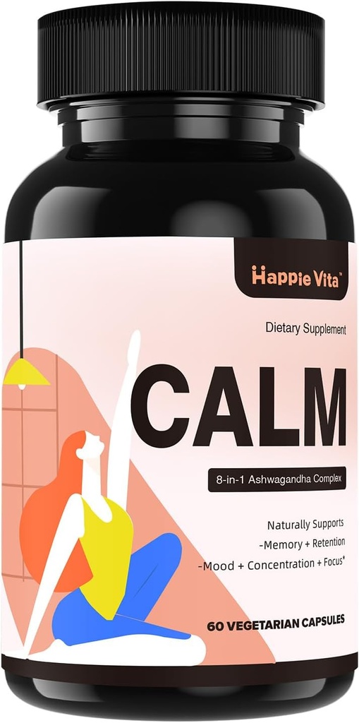 Calm Ashwagandha Supplements, Ashwagandha 4000mg with Rhodiola Rosea, Reishi, Ginseng, Bacopa, L Theanine, Natural Adaptogens Nootropic Stres & Mood Support, 60 Capsules