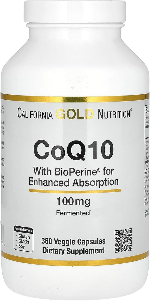 CoQ10 100 mg, Συνένζυμο Q10 Ubiquinone USP με Bioperine Μαύρο Πιπέρι για ενισχυμένη απορρόφηση, Υποστηρίζει Μιτοχονδριακή λειτουργία *, 360 κάψουλες λαχανικών
