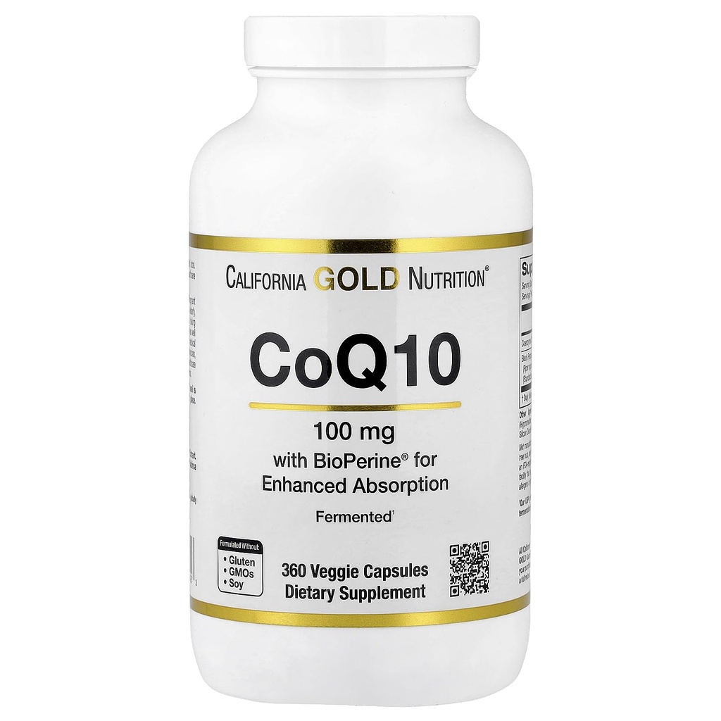 CoQ10 100 mg, Coenzyme Q10 Ubiquinone USP with Bioperine Black Pepper for improved Abors, Supports Mitochondrial Function*, 360 Veggie Capsules