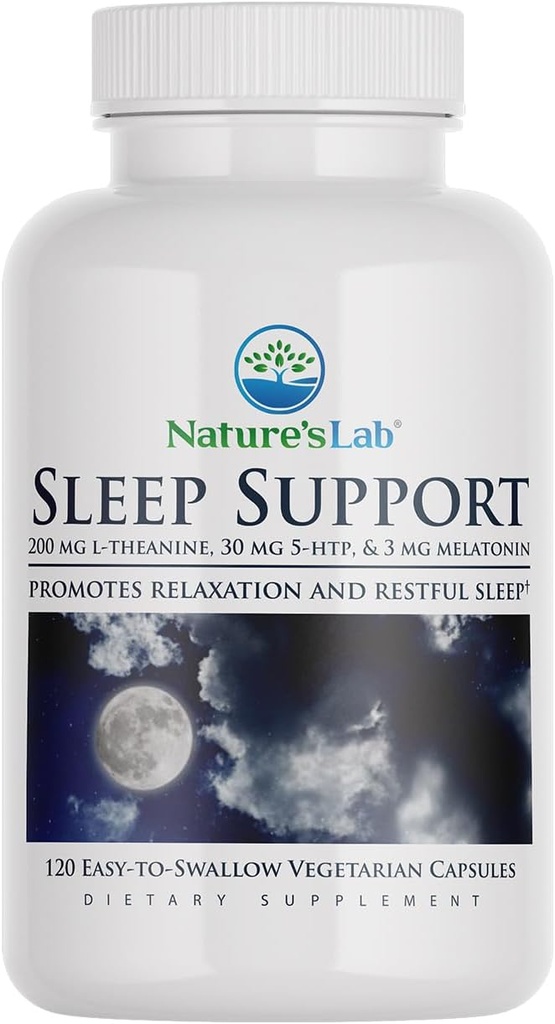 Nature's Lab Sleep Support Diyetary Supplement - Contains L-Theanine, 5-HTP & Melatonin - 120 Capsules (120 Day Supply)