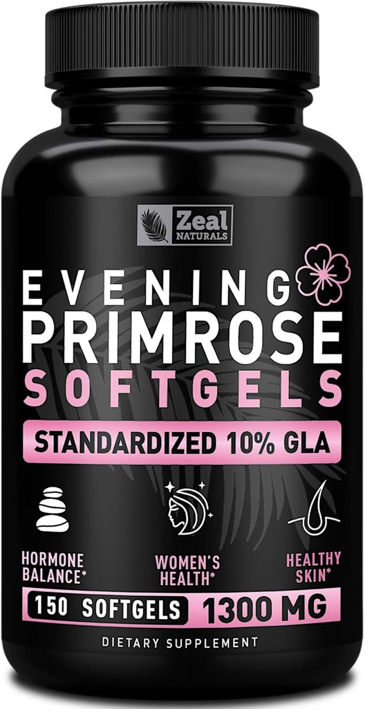 Evening Primrose Oil Capsules (150 Liquid Softgels | 1300mg) Premium Evening Primrose Oil – Natural-Sourced Hormone Support Supplement for Women - Cold Pressed w. 10% GLA