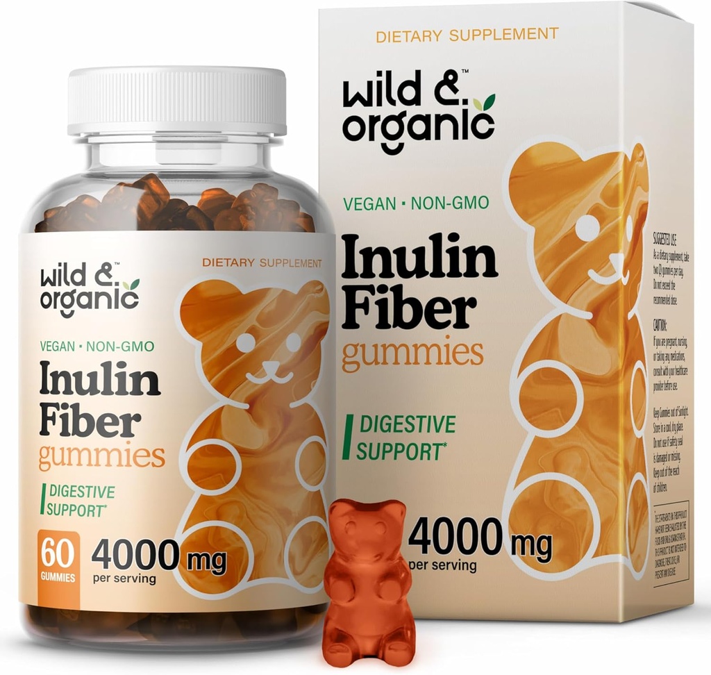 Άγρια & οργανική Ινουλίνη Fiber Gummies 4000mg - Digestive Support w/Chicory Root - συμπλήρωμα διαλυτών ινών w/Inulin σκόνη - Πρεβιοτικά για την υποστήριξη ούρων - 60 προβιοτικά Gummies