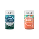 OLLY Ultra Strength Local Stress Softgels, GABA, Ashwagandha, L-Theanine ve Lemon Balm & Ultra Strength Brain Softgels, Nootropic, Supports Health Brain Function, Memory