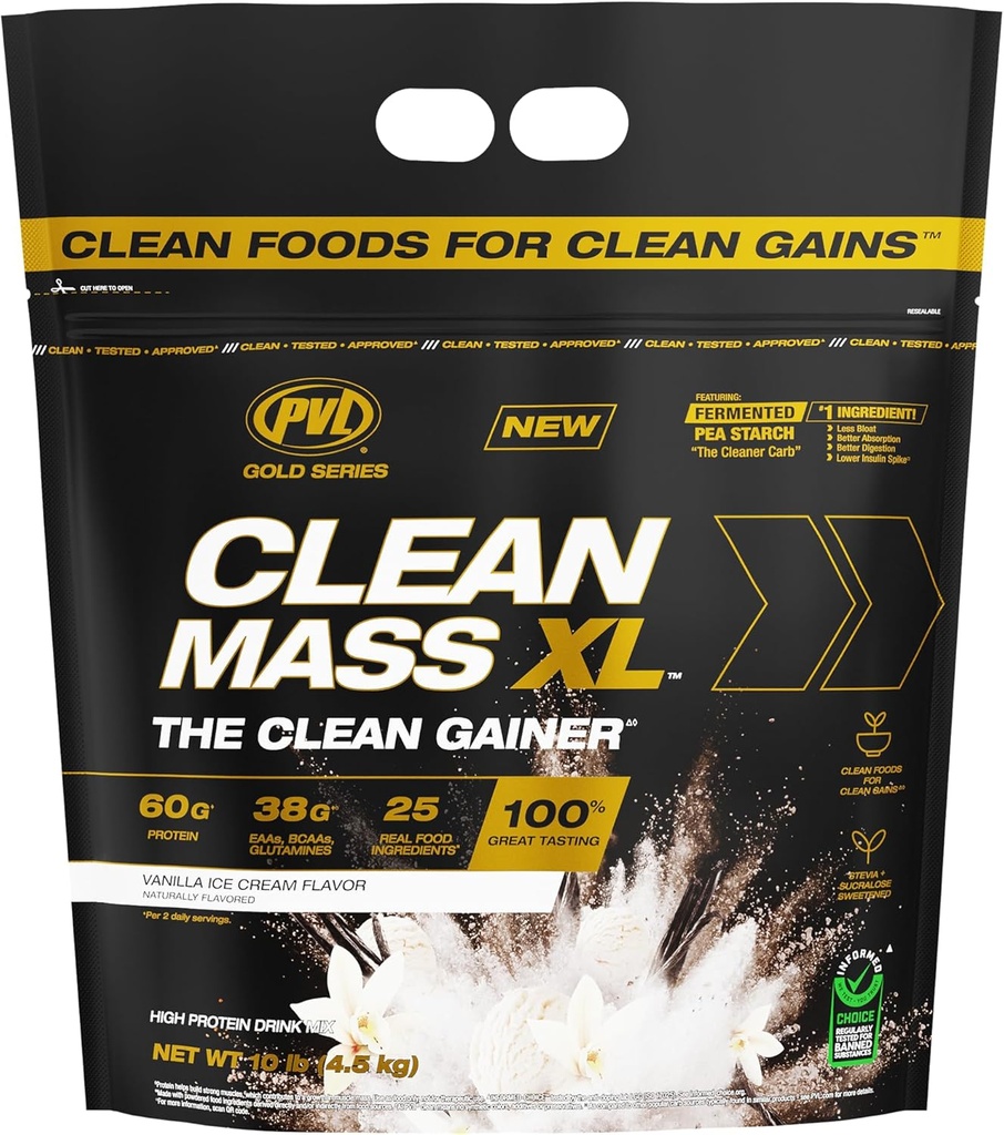 PVL Gold Series - Clean Mass XL - The Clean Muscle Mass Winer - 10 LB - Vanilla Ice Cream