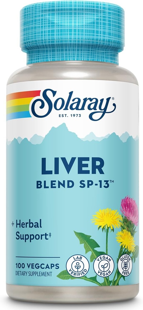 SOLARAY Liver Mix SP-13 - Geleneksel Herbal Support with Milk Thistle Extract, Dandelion Root, Burdock, Kelp, Peppermint and Trace Minerals - 60 günlük Garanti, 100 Hizmet, 100 VegCaps