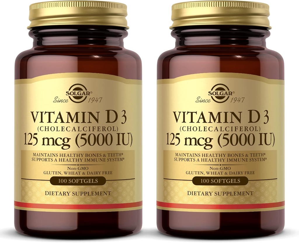 Solgar Vitamin D3 (Cloncalciferol) 10 mcg (400 IU) - 100 Softgels, 2 Paket - Sağlıklı Kemikleri ve Dişleri koruyun - Immune System Support - Non-GMO, Gluten Free Dairy, Free - 200 Toplam Hizmetler
