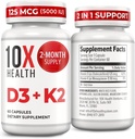 10X Sağlık Vitamini D3 5000 IU & K2 MK7 - Menaquinone 7, High-Potency D3 K2 Bone Health, Heart and Teeth - 125 mcg D & 90 mcg Vitamin K2-60 Capsules
