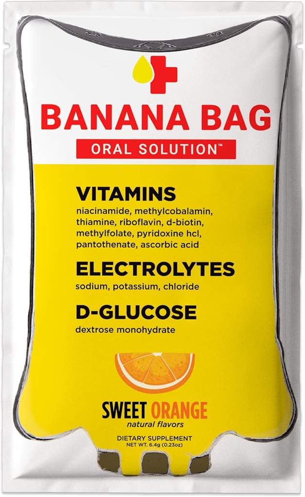 Banana Bag Oral Çözüm Kurtarma Paketleri – Sweet Orange 5pk | Elytes, C vitamini ve B-Complex for Hydration and Energy. Tamam, Easy-to-Mix ve Any Lifestyle için mükemmel.