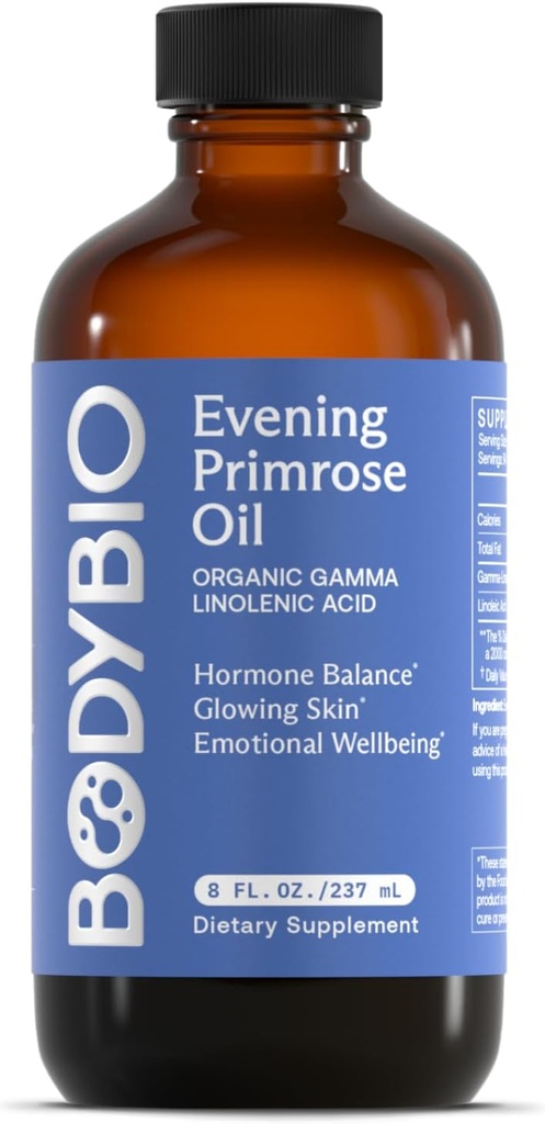 BodyBio Evening Primrose Oil - Doğal Gamma Linolenic Acid for Health Skin & Hormon Dengesi - Non-GMO, Cold Pressed - 8oz