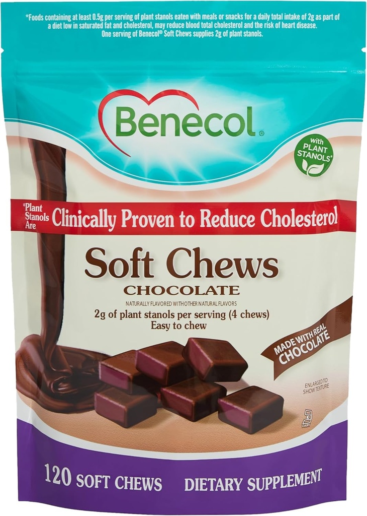 Benecol® Soft Chews - Klinik olarak Proven Cholesterol-Lowering Plant Stanols - Cholesterol Management Supplement ( Chocolate120 Chews)