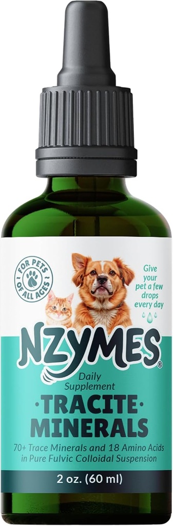 Nzymes® Tracite Minerals for Pets - Fulvic Acid, Humic Acid, ve Iron-Based Trace Mineral Drops ve Platinum Energy için Amino Asitler - ABD'de Yapıldı