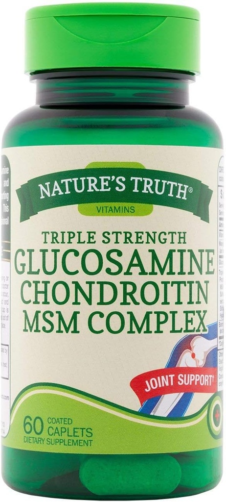 Η αλήθεια της φύσης τριπλή δύναμη Glucosamine Chondroitin MSM Complex Συμπλήρωμα διατροφής - 60 Coated Caplets, Συσκευασία των 2