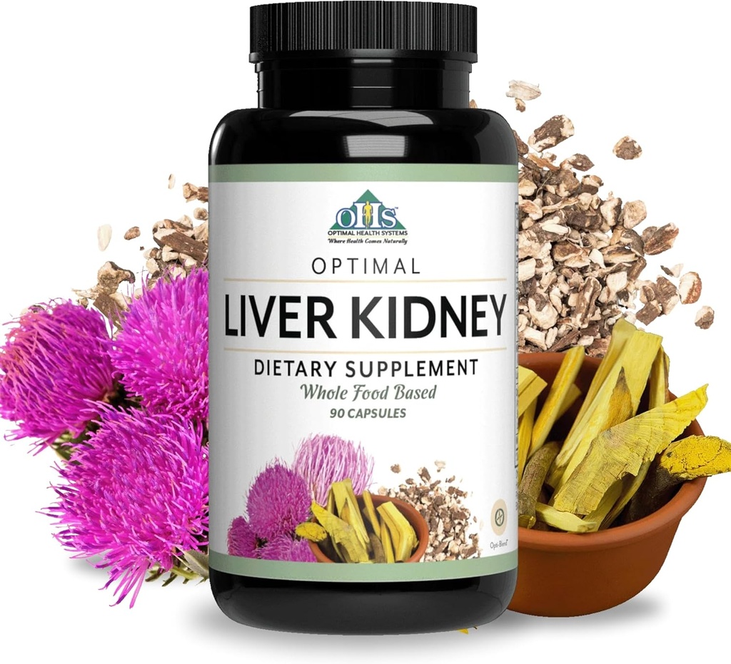 Optimal Health Systems Liver/Kidney | Detox & Cleanse | Milk Thistle, Dandelion, Barberry, Molasses + Opti-Blend Enzymes for Absorption | 90 Capsules