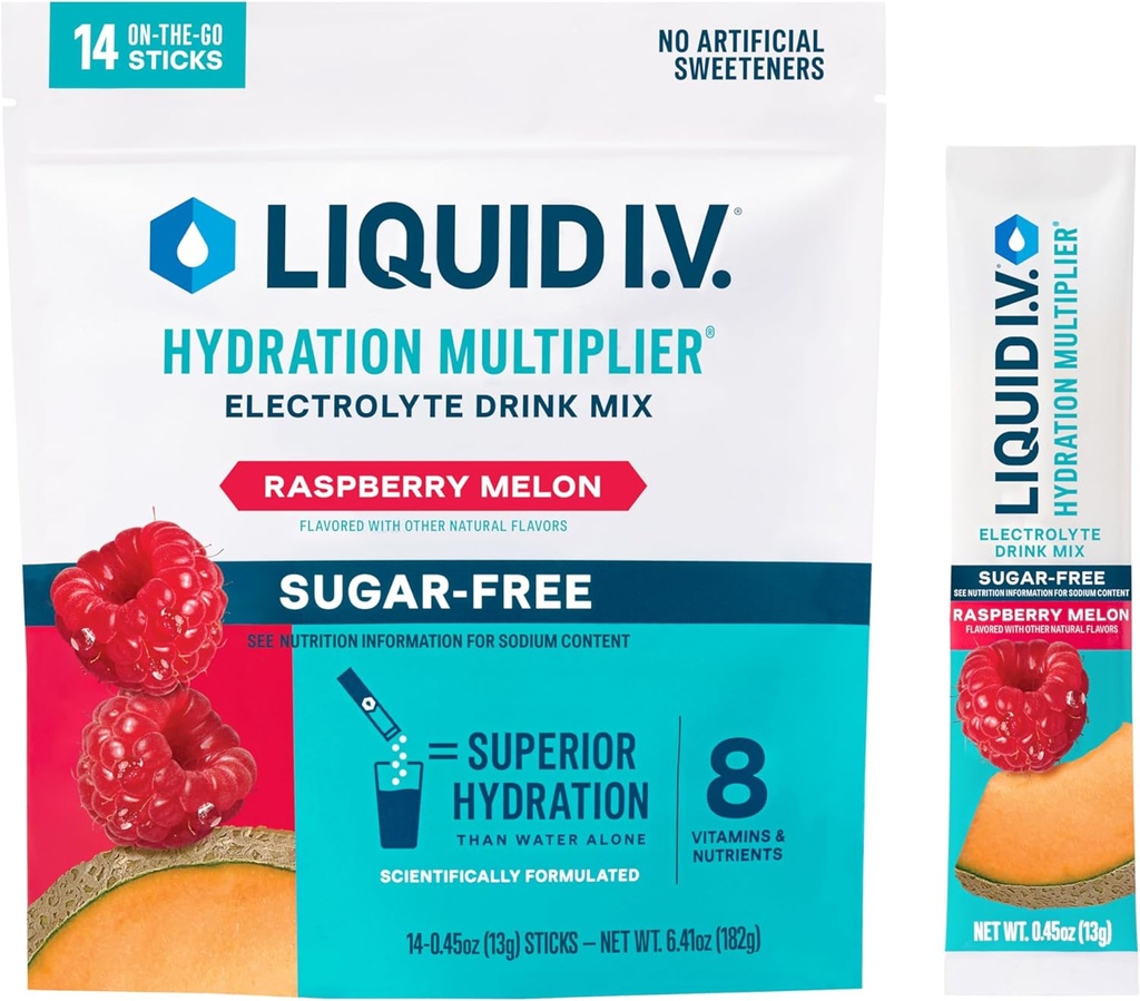 Sıvı I.V.® Hydration Multiplier Sugar-Free - Raspberry Melon | Elektrolyte Toz İçecek Mix | 1 Pack (14 hizmet)