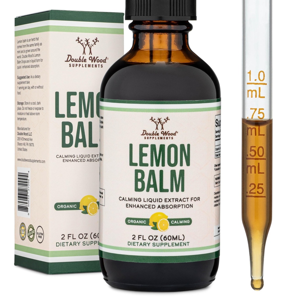Çift Wood Supplements Organic Lemon Balm Tincture - Digestion & Relaxation 590 mg - 2FL OZ, 120 Hizmet (Better Absorbed Than Capsules, Great for Lemon Balm Tea)