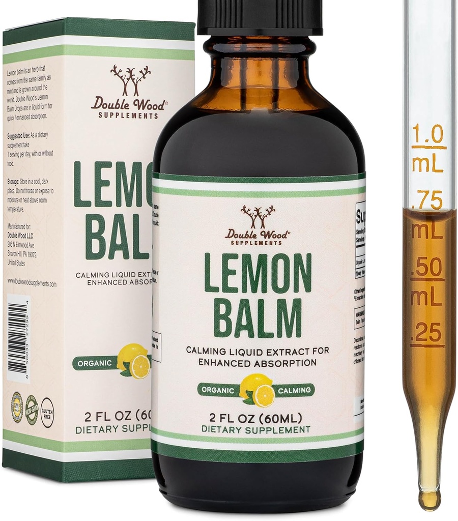Çift Wood Supplements Organic Lemon Balm Tincture - Digestion & Relaxation 590 mg - 2FL OZ, 120 Hizmet (Better Absorbed Than Capsules, Great for Lemon Balm Tea)