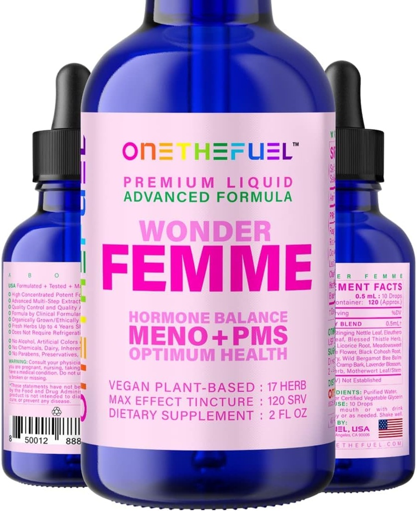 Wonder Femme Plant-Based Hormon Balance Menopause Hot Flashes Relief Support 100% Natural 17 Herbal Women Estrogen Health Supplement Dong Quai Vitex + Fast Absorb Tincture 2 oz. Sıvı