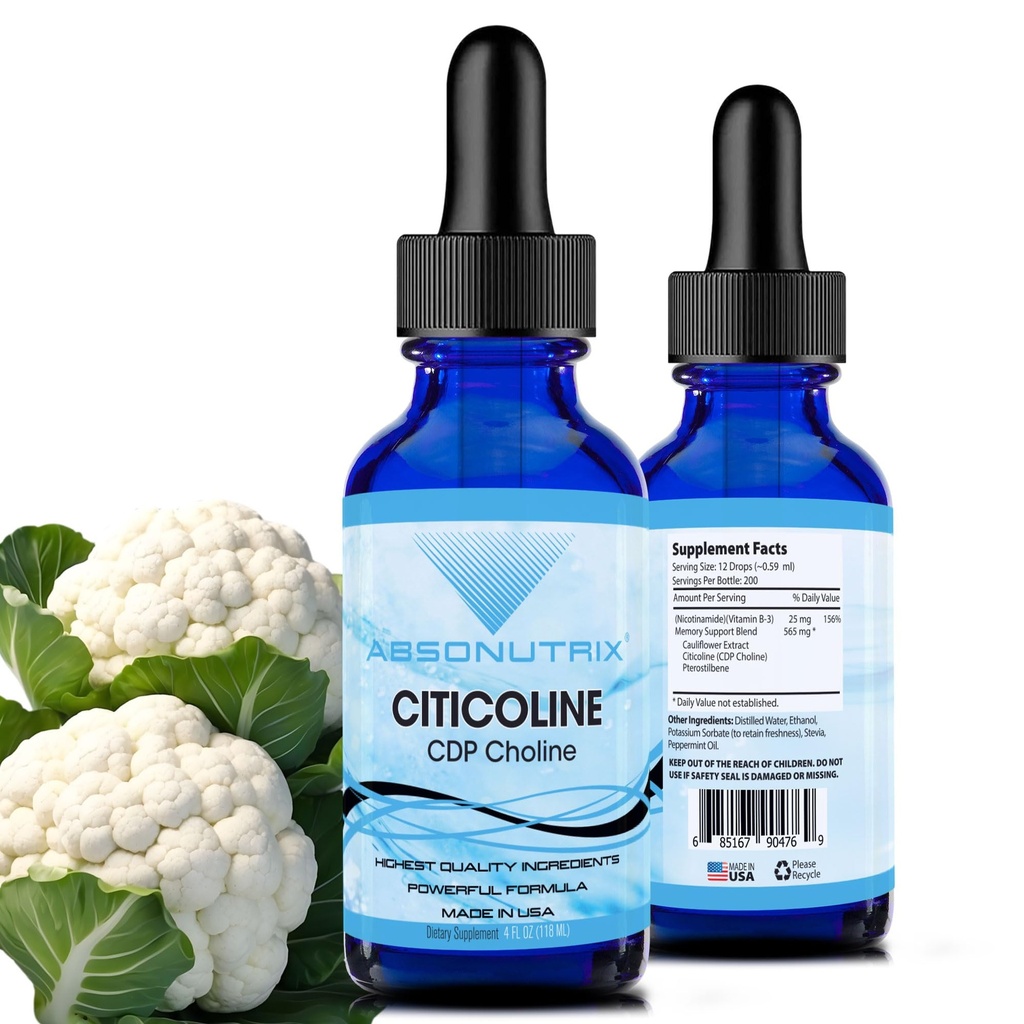 Absonutrix Citicoline 590 mg, 4 Oz Şişe, 200 Hizmet, ABD'de Made, Quick Abors, Quality Potent Malzemeler, Non-GMO, GMP sertifikalı, Cruelty-Free Products