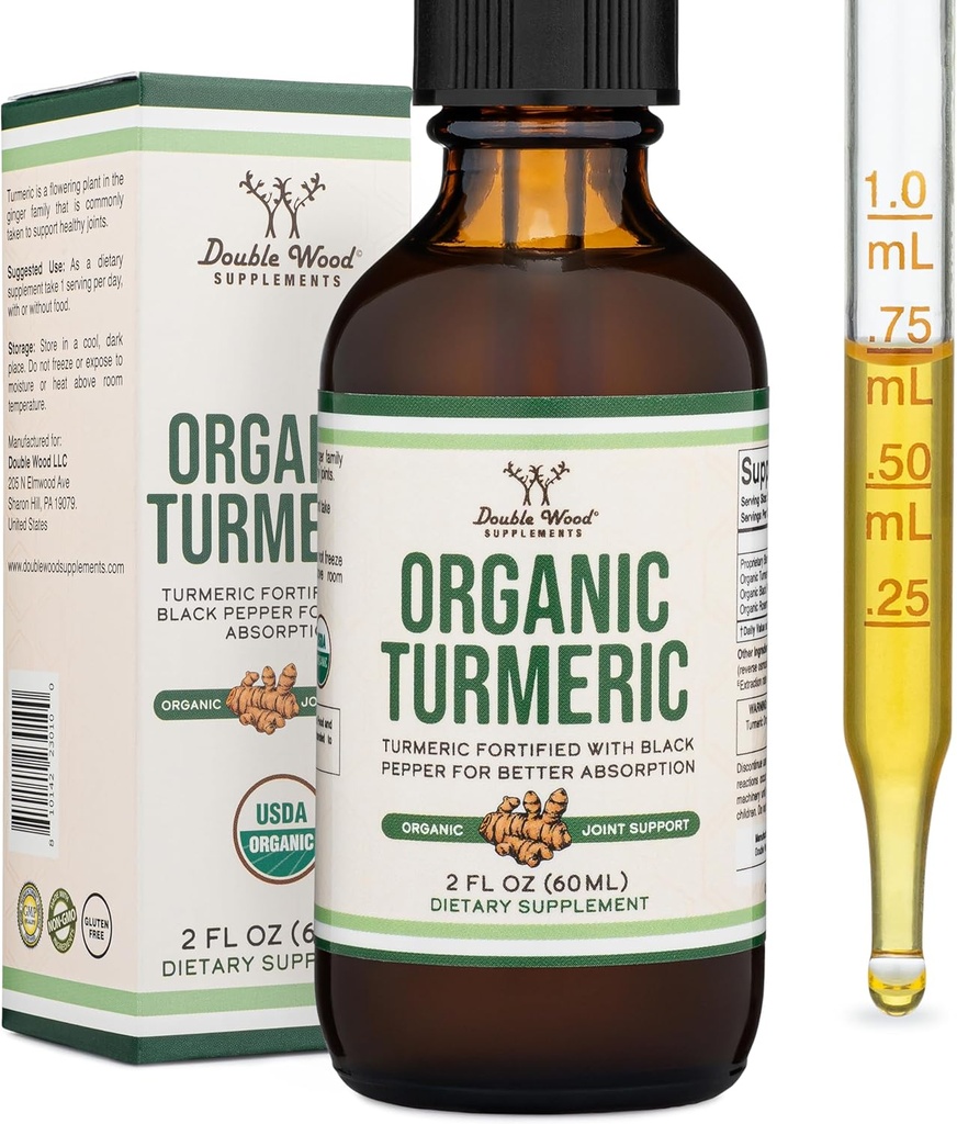 Turmeric Curcumin with Black Pepper Drops - Organik Turmeric Supplement Drops 1,180 mg - 2FL OZ, 60 Hizmetler ( Black Pepper Seed, Ginger, Rosemary, and Sage) for Ortak Destek için