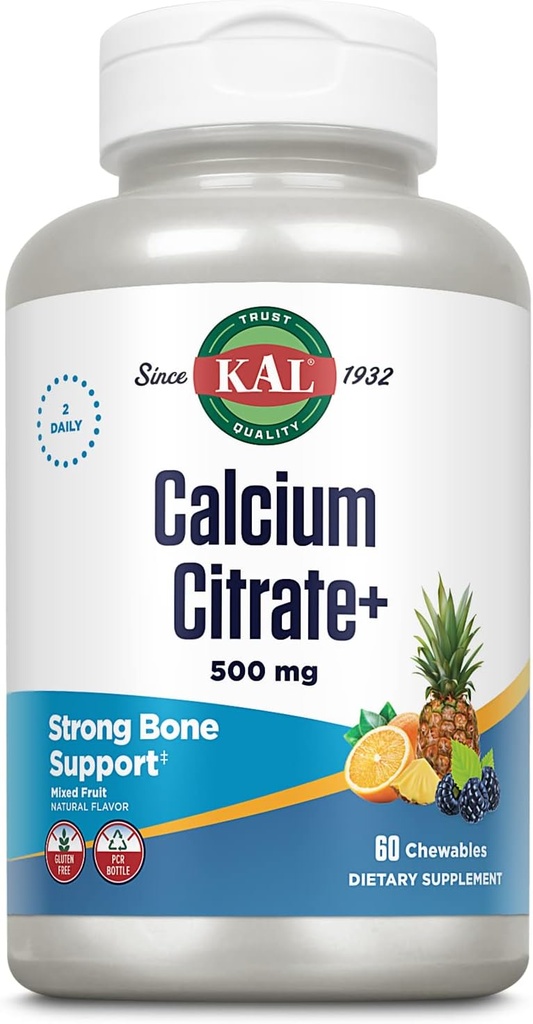 KAL Calcium Citrate Chewable Mixed Fruit Supplement, 60 Count