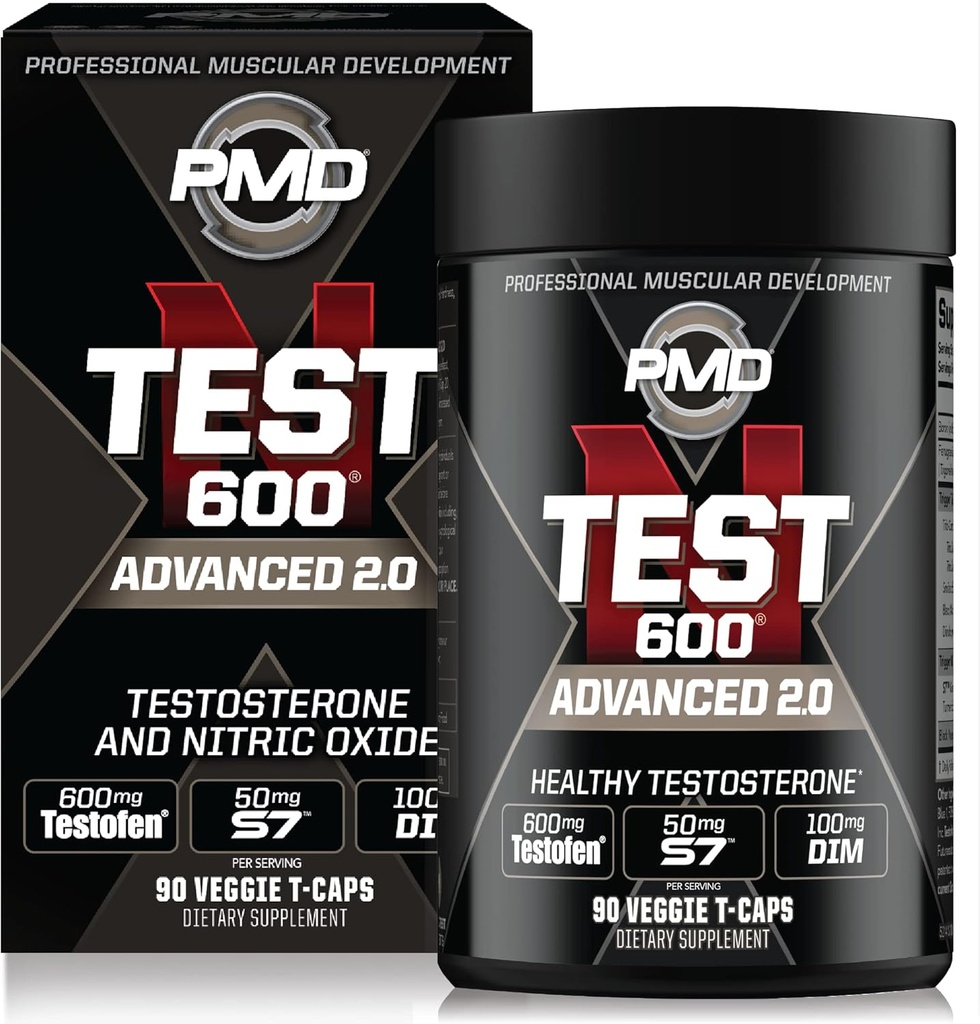 PMD Sports N-Test 600 Advanced Nitric Oxide Booster for Men - with Clinically Studied Testofen - Lean Muscle and Strength Gains with Estrogen Suppression (90 Veggie -Caps)