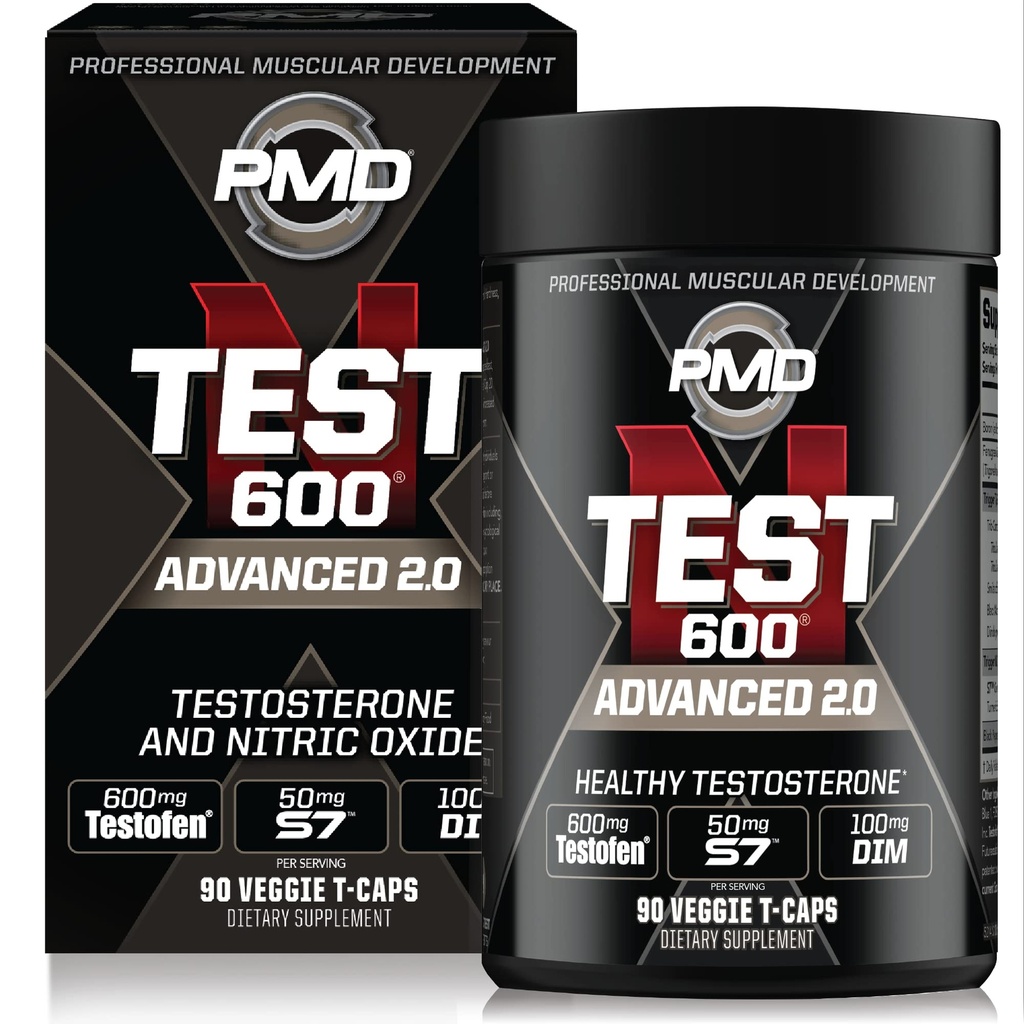 PMD Sports N-Test 600 Advanced Nitric Oxide Booster for Men - with Clinically Studied Testofen - Lean Myster and Strength Engins with Estrogen Suppression (90 Veggie - Caps)
