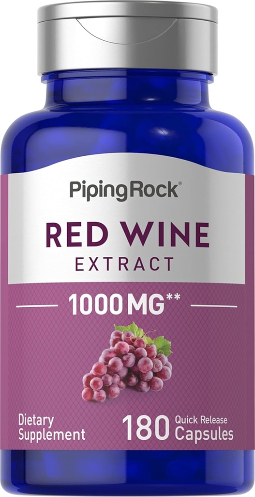 Piping Rock Red Wine Extract Capsules 1000 mg | 180 Count | Non-GMO, Gluten Free Supplement