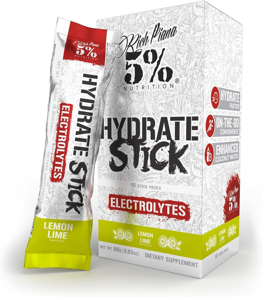 % 5 Beslenme Hydrate Stick Hydration Packets | Sport Electrolyte Toz Mix Packets with Coconut Water (Lemon Lime) (10 Count)