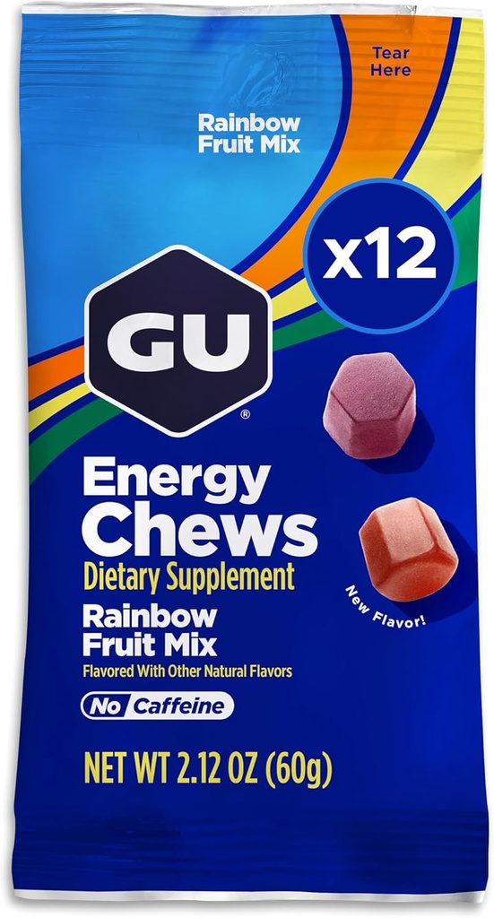 GU Energy Chews, Rainbow Mix Energy Gummies with Electrolytes, Dairy-Free, On-Go Energy for Any Workout, 12 Çanta (24 Toplam)