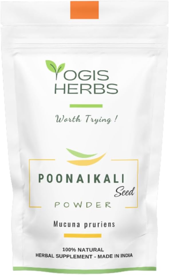 YOGIS HERBS Poonaikali Tohum Toz (Kapikacchu/Velvet Bean/Mucuna pruriens) - Vitality ve Cognitive Support için Doğal Destek. (0.5 Lb)