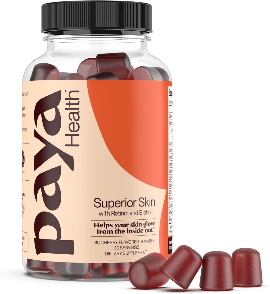 Skin Retinol ve Biotin Gummies for Clear, Smooth Skin, Health Hair & Nails | Supplement with çinko, Vitamins A, E and C | Non-GMO, Gluten-Free, Cherry Flavor, 60 Count
