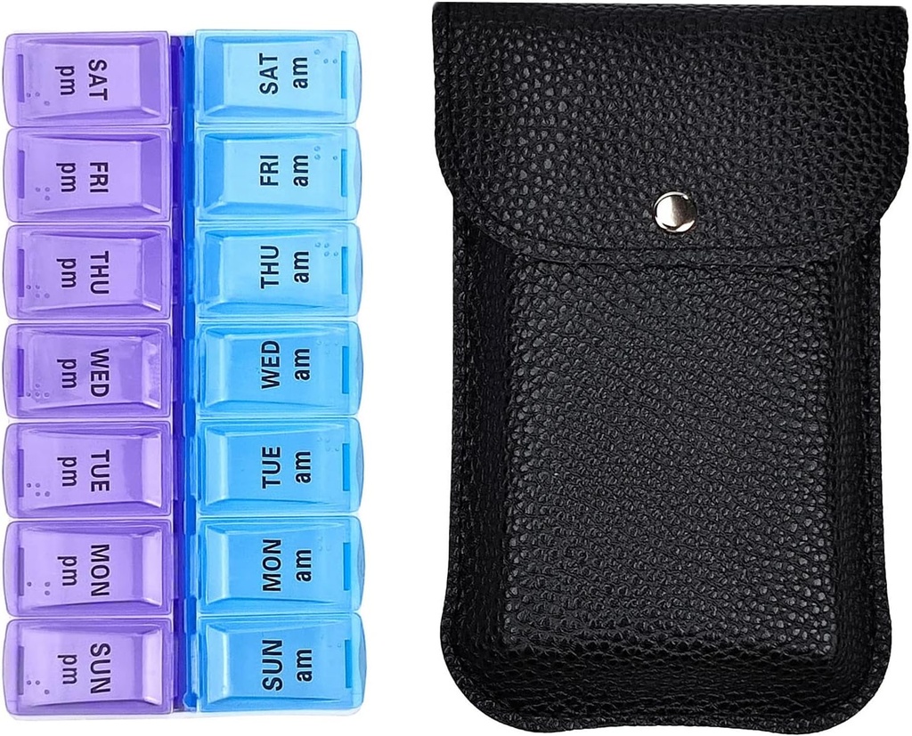 VOFOON Travel Pill Organizer 2 φορές την ημέρα, μεγάλη AM Pill Organizer 7 ημέρα, PU Δερμάτινο κουτί χάπια περίπτωση, Εβδομαδιαία Pill Ιατρική Organizer για Βιταμίνες Ιατρική Fish Oils Συμπληρώματα (L μέγεθος)