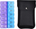 VOFOON Seyahat Pill Organizer 2 Zaman Bir Gün Büyük AM PM Pill Organizer 7 Gün, Deri Günlük Pill Box Case, Haftalık Pill Tıp Vitaminleri için Organize Edici (L Boyut)