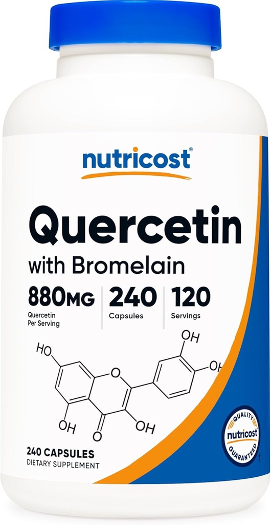 Nutricost Quercetin 880mg, 240 κάψουλες χορτοφαγικής με Bromelain (165mg) - 120 μερίδες (440mg Quercetin Per Cap) - Χωρίς γλουτένη, Μη ΓΤΟ