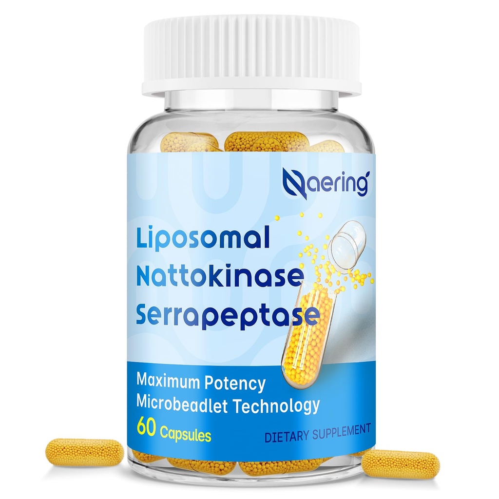 Liposomal Nattokinase2.000 FU Serrapeptase 360,000 SPU Enzyme Supplement - Synergistic Enzymes ve Nutrient Mix & Inulin for Circulatory, Gut, Digestion 60 Capsules (1 Şişe)