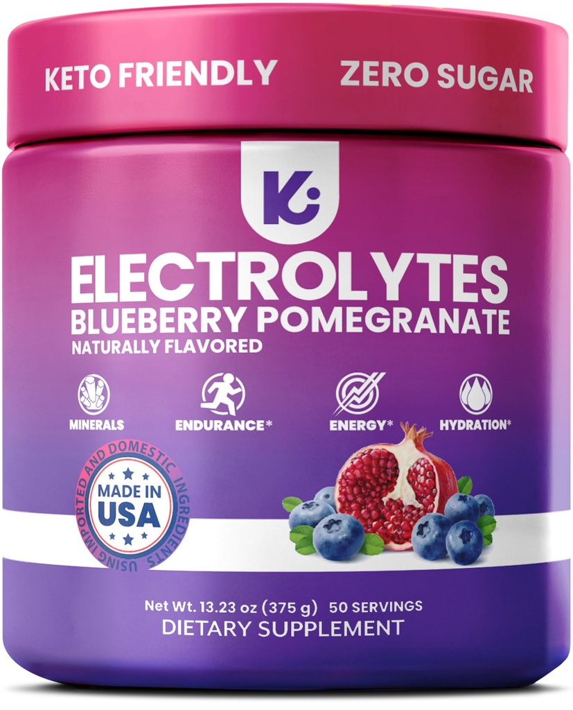Keppi Electrolytes Toz - Blueberry Pomegranate Flavor 50 Hizmet - Potasyum, Magnezyum, sodyum - Keto, Vegan, Hızlı Dostum