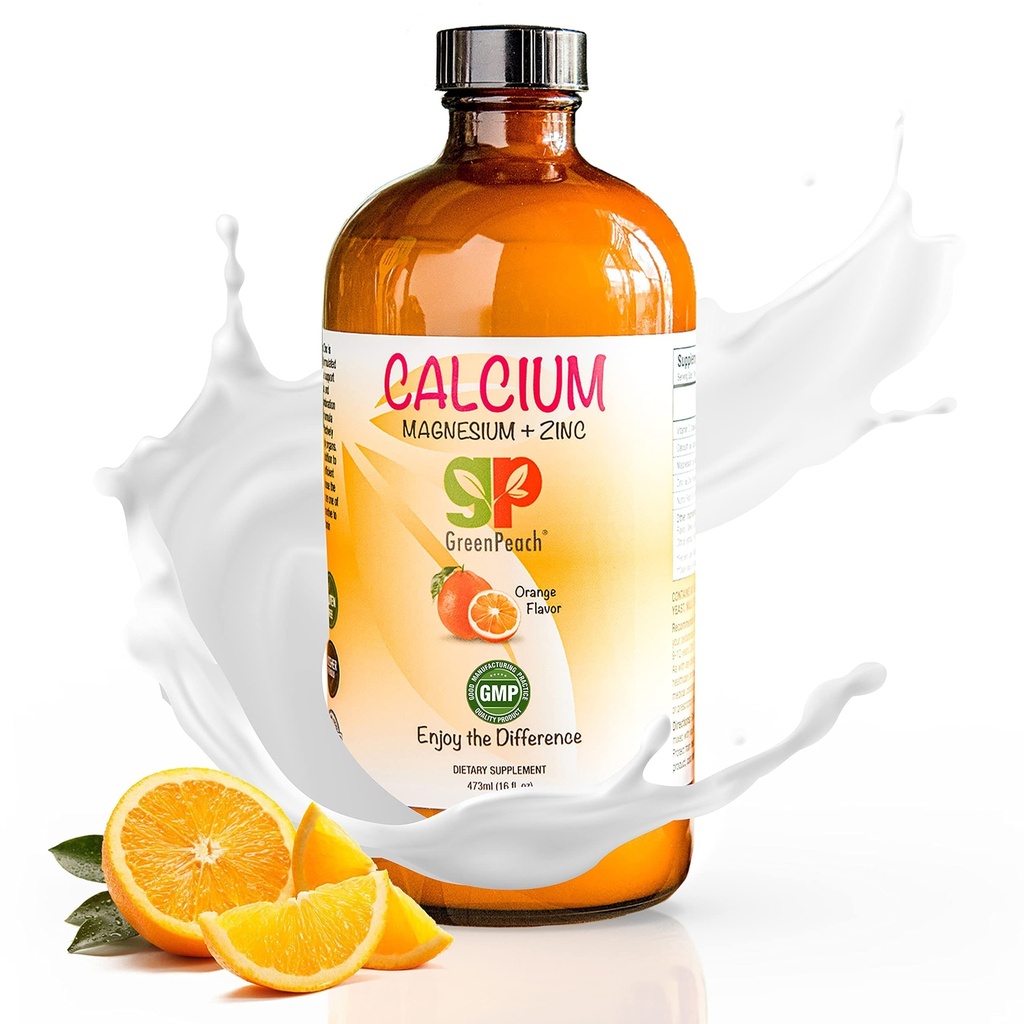 Çocuklar için GreenPeach Organik Sıvı Kalsiyum -, Magnezyum, Kalsiyum Citrate & Vitamin D3 Calming Syrup & Liquiduba Supplement, NO Sugar NO Yapay Flavors, Vegetarian Halal Kosher