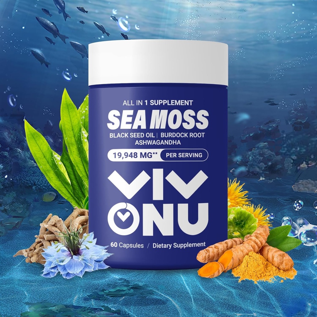 Sea Moss Μαύρο Έλαιο Σπόρου Ashwagandha Shilajit Κάψουλες Ginger-Sea Moss με Turmeric Vitamins C & D3 Elderberry Ginger ACV Manuka Dandelion-Immune System, Δέρμα, Ενεργειακή Υποστήριξη