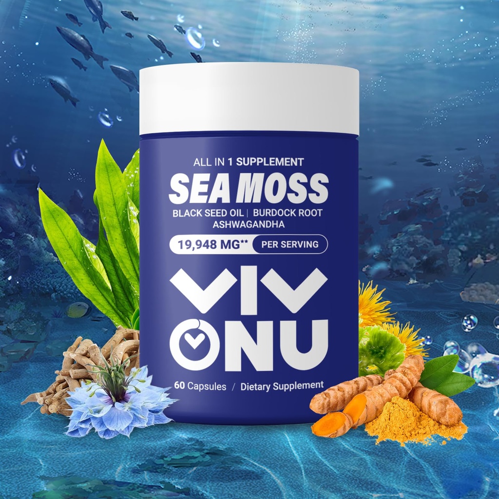 Sea Moss Black Seed Oil Ashwagandha Shilajit Ginger-Sea Moss Capsules withBurdock Turmeric Vitamins C & D3 Elder Ginger ACV Manuka Dandelion-Immune System,Skin,Energy Support Support