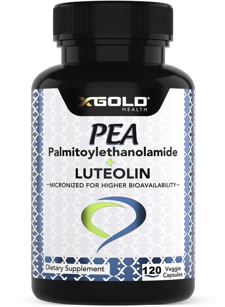 Παλμιτοϋλοαιθανολαμίδιο 630 mg + Luteolin Standardized 98%- Micronized Pea 99% Υψηλής καθαρότητας και Βιοδιαθέσιμη - Κατασκευάζεται στις ΗΠΑ - Συμπλήρωμα για άνδρες και γυναίκες - 120 κάψουλες λαχανικών