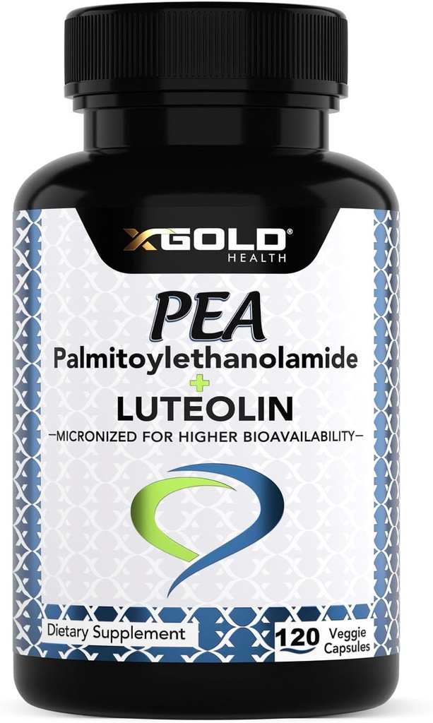 Palmitoyl emailamid 630 mg + Luteolin Standardized 98- Micronized Pea% 99 Yüksek Lisanslı ve Bio kullanılabilir - Amerika'da Tamam - Erkekler ve Kadınlar için Tamam - 120 Veggie Capsules