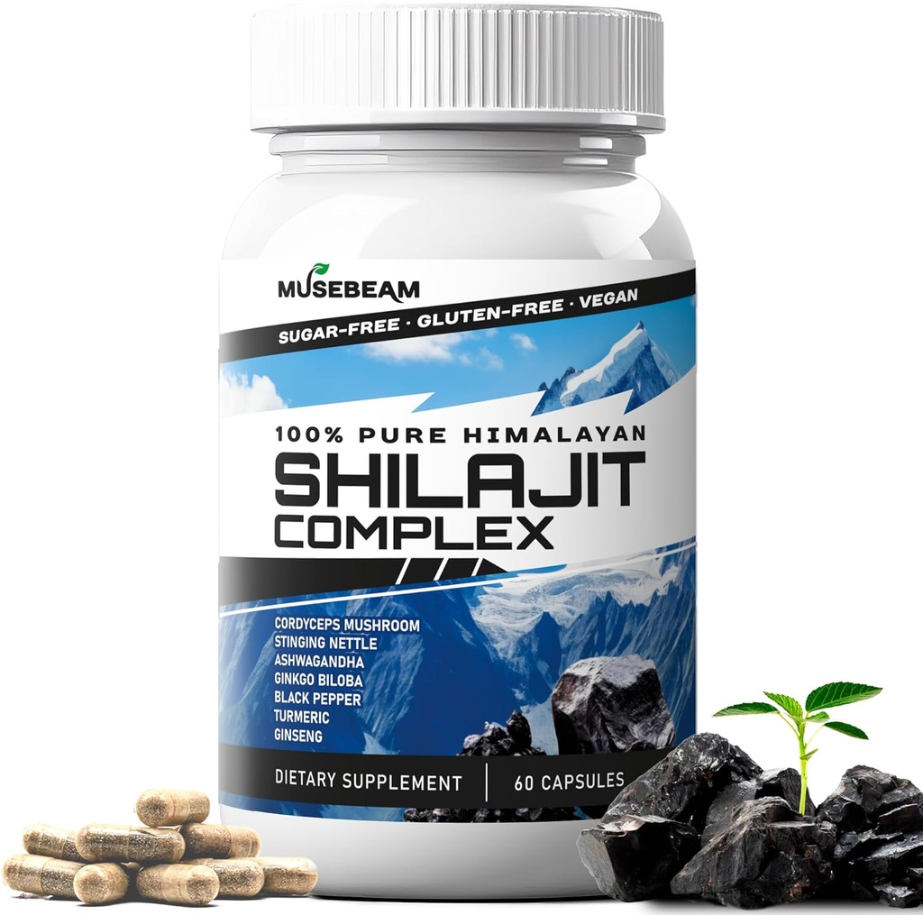Κάψουλες Shilajit Ιμαλαΐων Άνδρες Γυναίκες - Premium χάπια συμπλήρωμα Ιμαλαΐων Fulvic οξύ - Ashwagandha Turmeric Ginkgo Biloba Ginseng Cordyceps Mushroom Sting Nattle Black Pepper